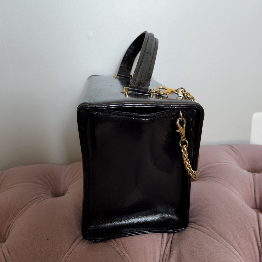 Vintage GIANNI VERSACE Sunburst Motif Hand Bag Leather Black - Picture 2 of 10